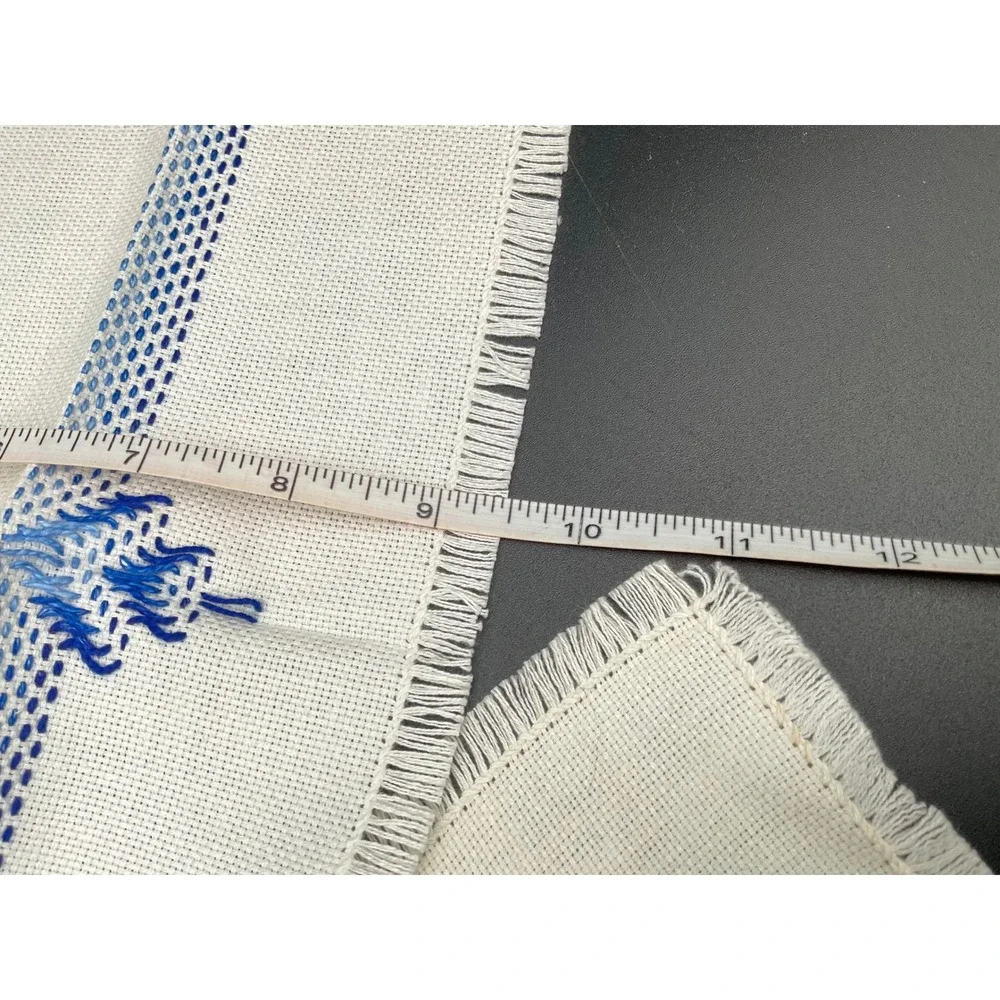 1950s Hand-Embroidered Korean Doily Pair with Blue Motif, Cottage Industry Label